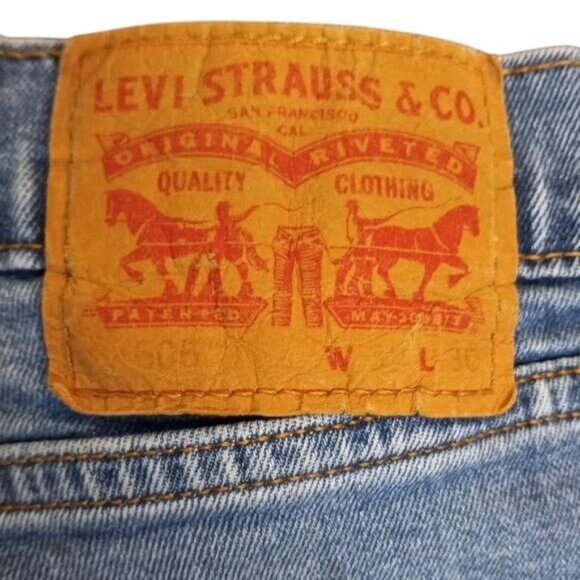 Levis 505 Original Fit W32 L30 Mens Jeans Distressed Blue Denim - Picture 2 of 15